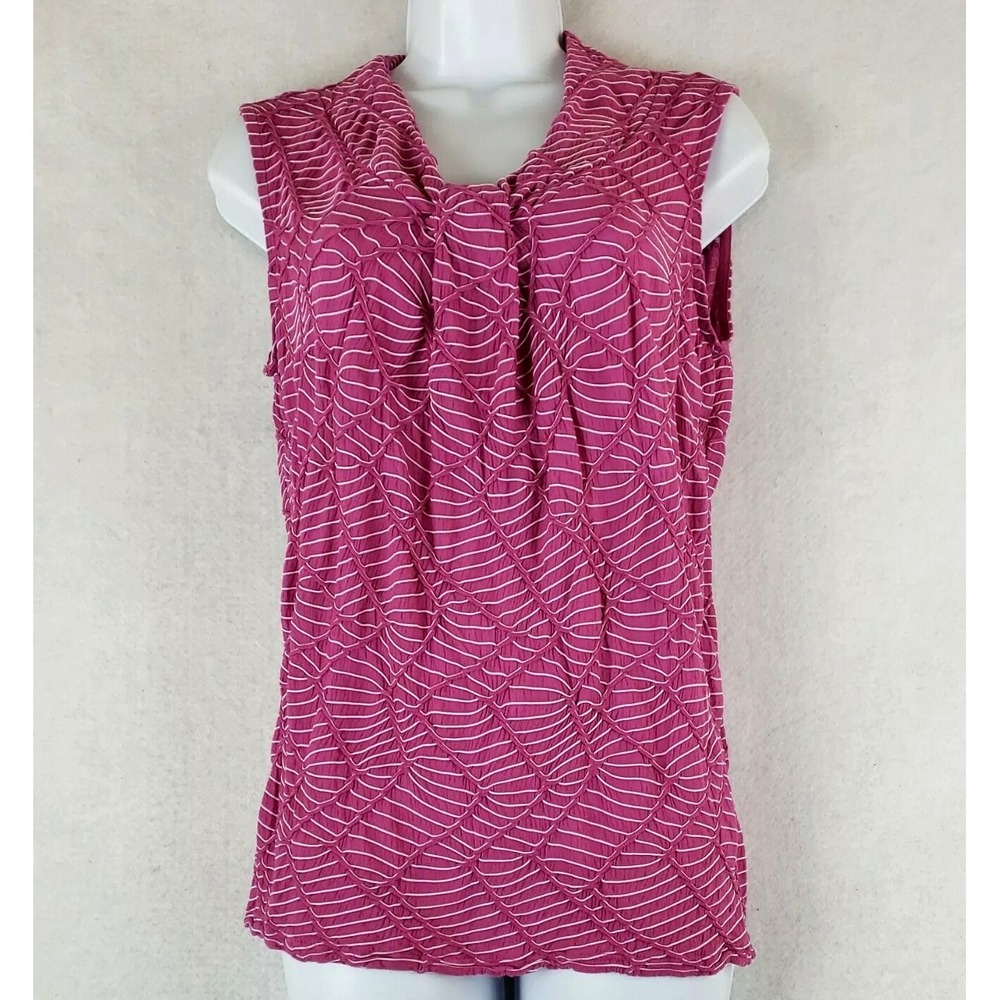 Dana Buchman Women M Sleeveless Blouse Rose Pink Striped Stretch V-neck Top